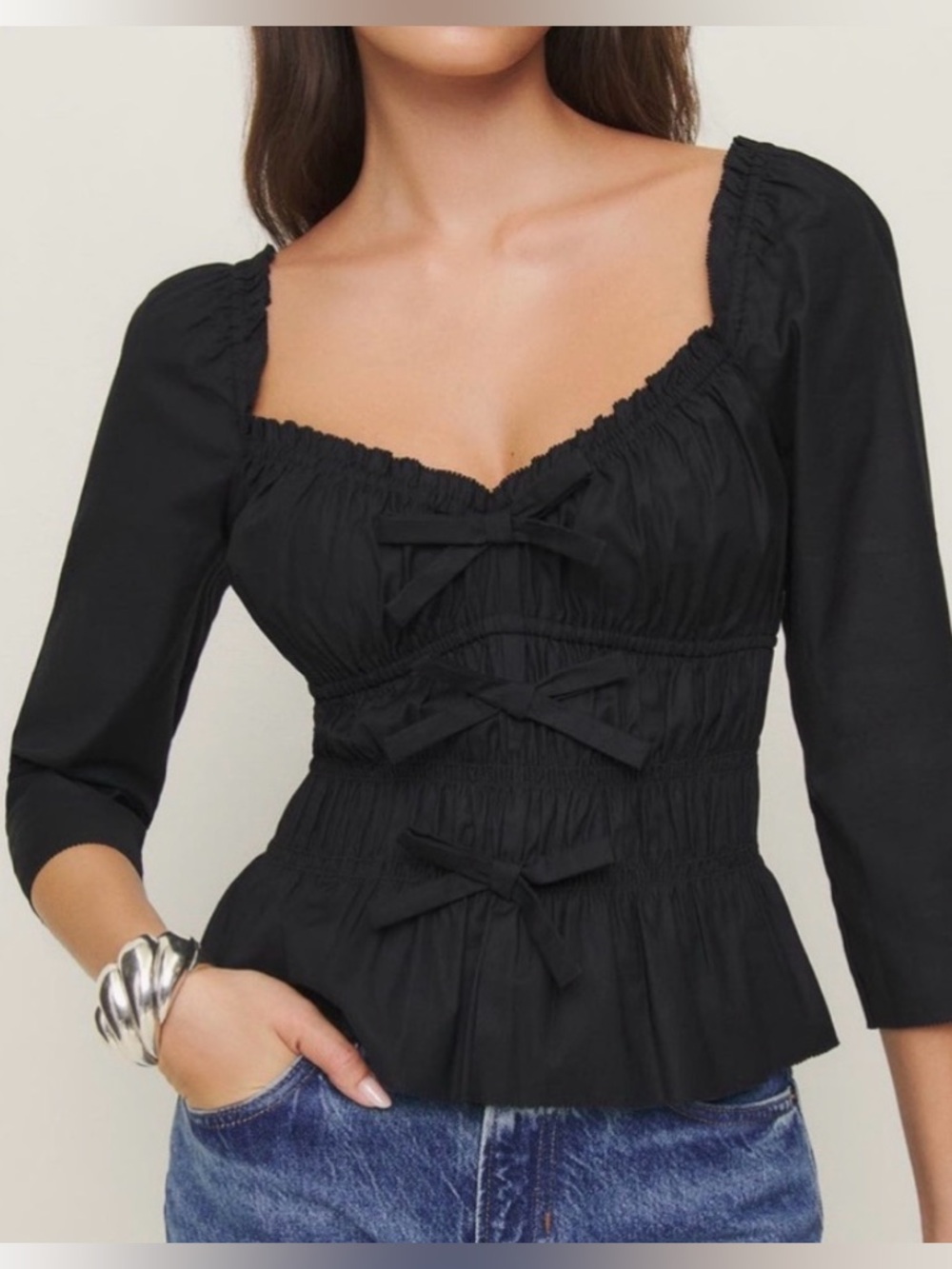 NEW Reformation Lauren Cotton Top Black size 0